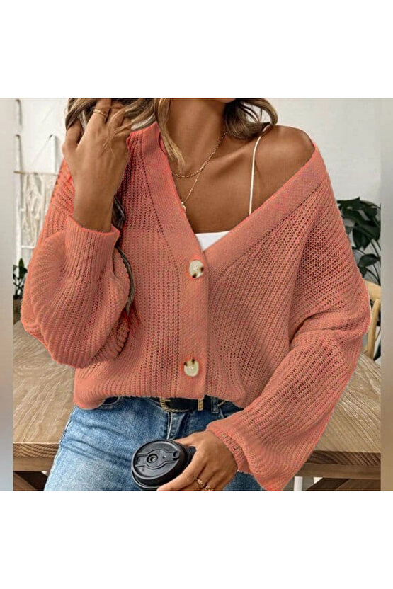 Kadın Uzun Kollu Düğme Detay Triko Bluz