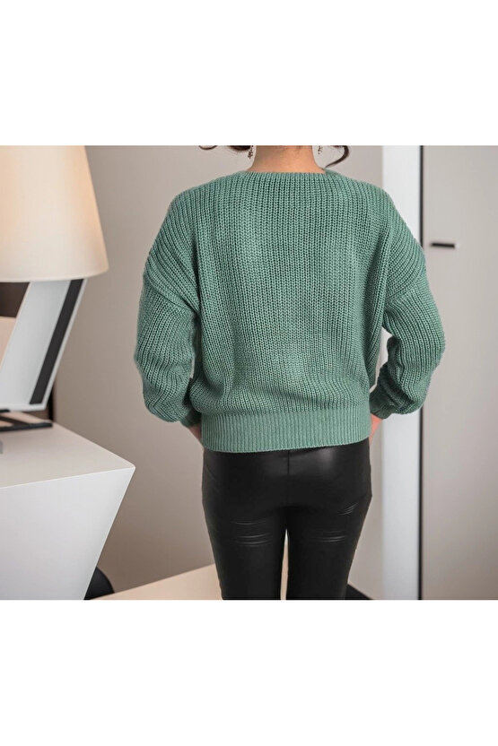 Kadın Uzun Kollu Düğme Detay Triko Bluz