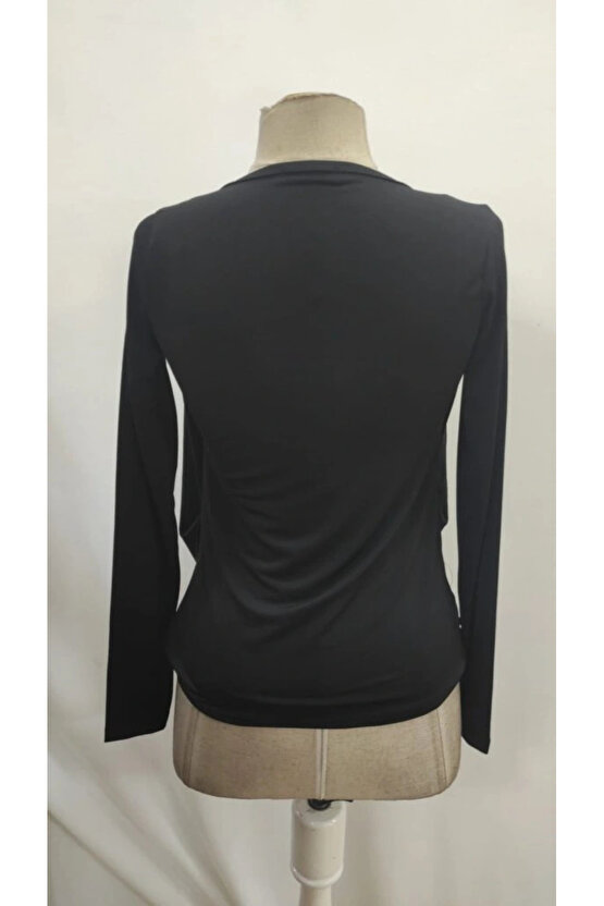 Kadın Uzun Kollu Derin Degaje Yakalı Taşlı Sandy Bluz