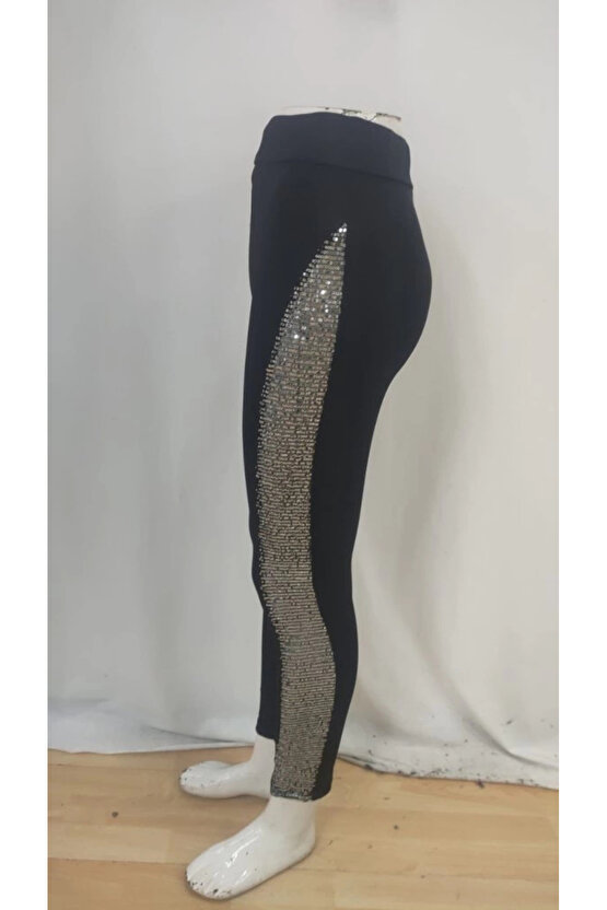 Kadın Yüksek Bel Yarı şerit Pul Payetli Dalgıç Tayt