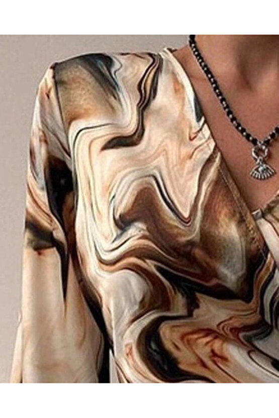 Kadın Uzun Kollu Kruvaze Yakalı Asimetrik Detaylı Mini Modal Elbise