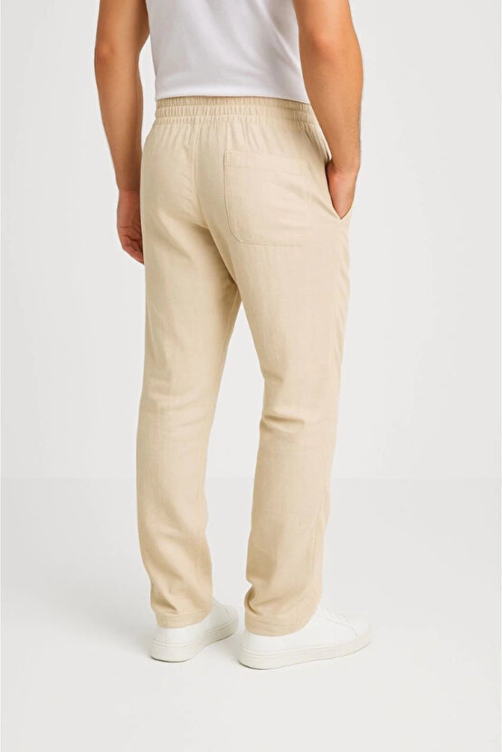 Erkek Keten Pantolon – Cepli, Beli Lastikli Ve Bağcıklı, Nefes Alan Rahat Kalıp, Yazlık Ve Baharlık