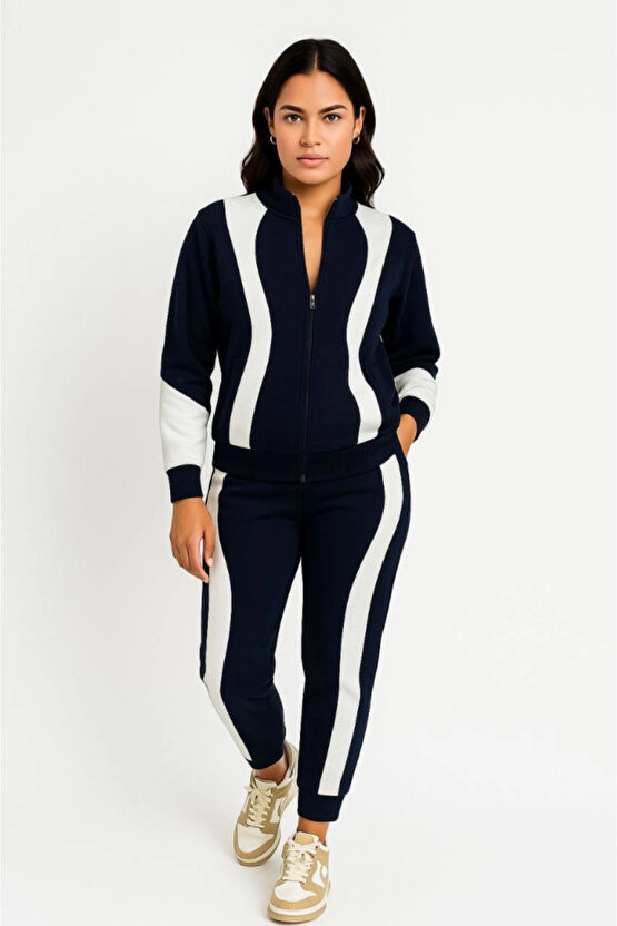 eyesof Premium Parçalı Eşofman Takım - Dik Yaka Fermuarlı Sweatshirt - Siyah