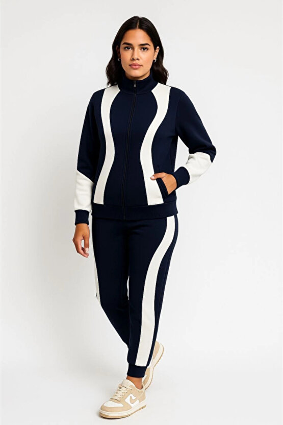 eyesof Premium Parçalı Eşofman Takım - Dik Yaka Fermuarlı Sweatshirt - Siyah