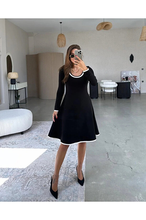 Kadın Uzun Kollu Yuvarlak Yaka Midi Viskon Iki Iplik Elbise