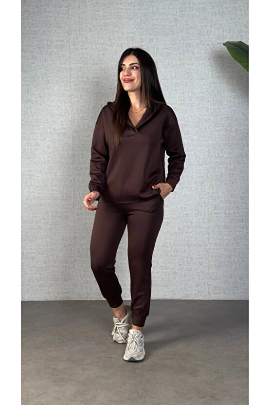 Kadın Uzun Kollu Kapüşonlu Ikili Takım