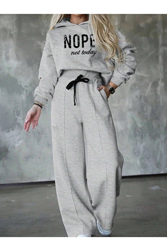 Kadın Uzun Kollu Nope Baskılı Beli Ribanalı Ikili Takım