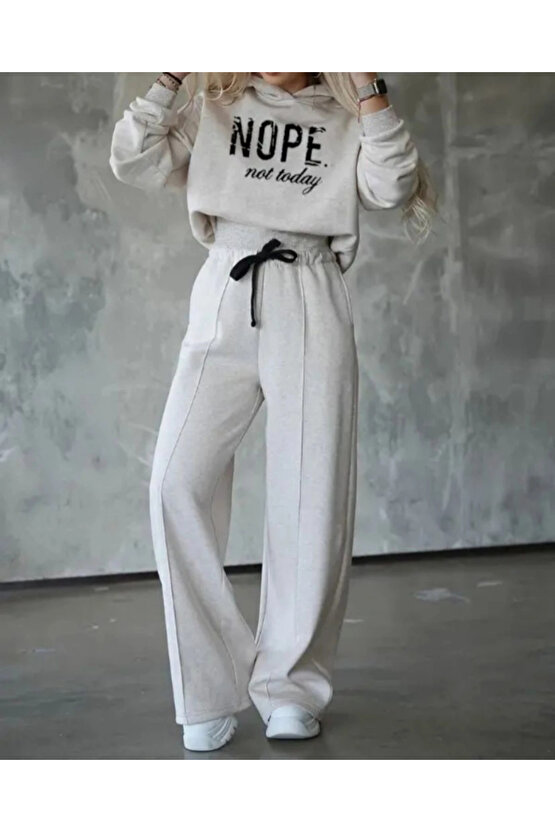 Kadın Uzun Kollu Nope Baskılı Beli Ribanalı Ikili Takım