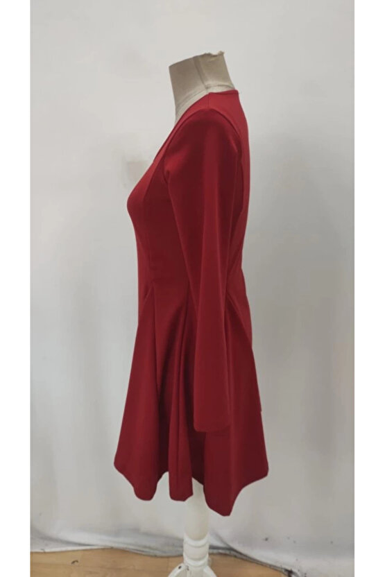 Kadın Uzun Kollu Kare Yakalı Mini Ithal Krep Elbise