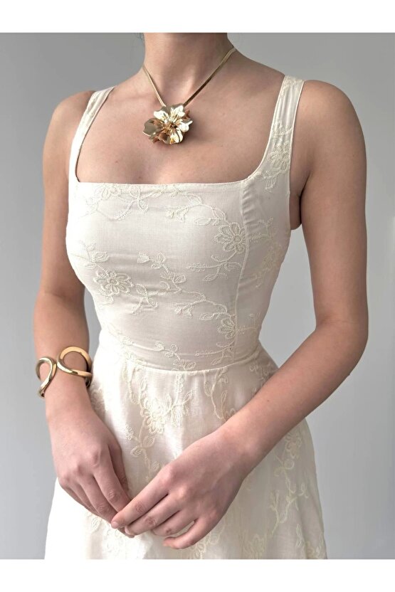 Cuper Çiçek Detaylı Elbise