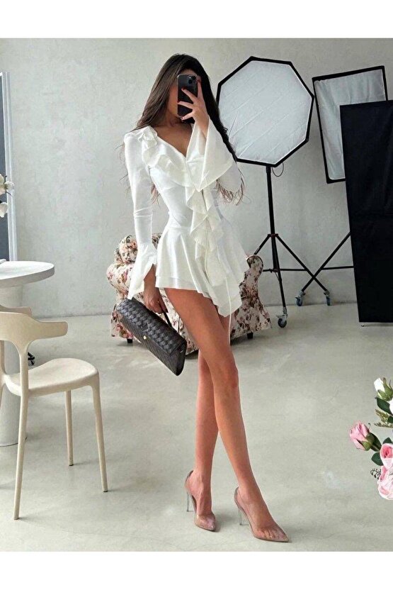 Kadın Dalgıç Kumaş Fırfırlı Elbise