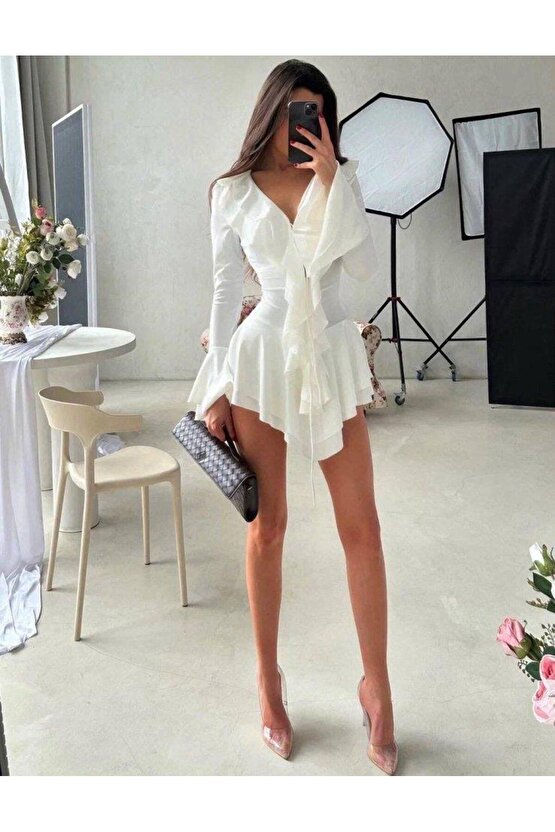 Kadın Dalgıç Kumaş Fırfırlı Elbise