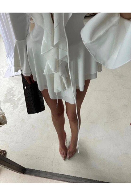 Kadın Dalgıç Kumaş Fırfırlı Elbise