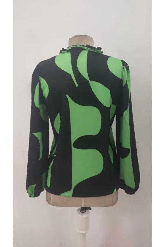 Kadın Uzun Kollu V Yakalı Desenli Modal Bluz