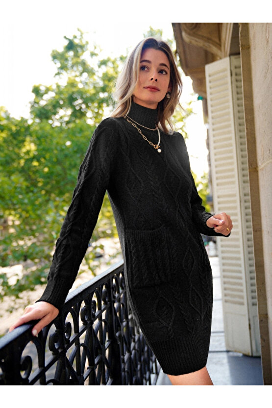 Loren Yünlü Motifli Midi Boy Triko Elbise