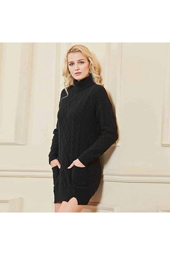 Loren Yünlü Motifli Midi Boy Triko Elbise