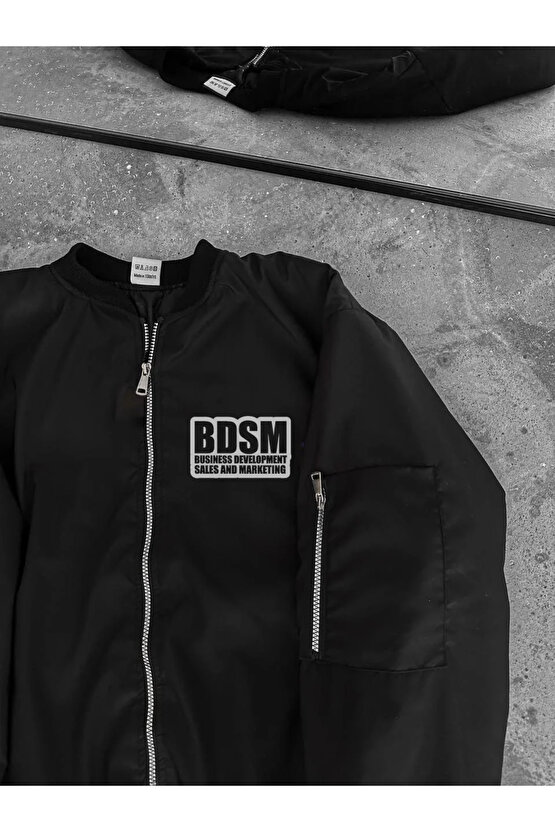 MDB İçi Kapitone Astarlı Tam Kalıp Baskılı Bomber Ceket iyah