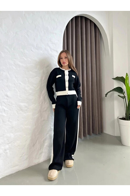 Kadın Uzun Kollu şerit Detay Triko Takım