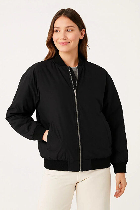 Kadın Bomber Mont Ceket – Fermuarlı, Kapitone İçi Astarlı, Su İtici Kumaş, Regular Fit, Yandan Cepli