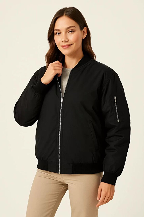 Kadın Bomber Mont Ceket – Fermuarlı, Kapitone İçi Astarlı, Su İtici Kumaş, Regular Fit, Yandan Cepli