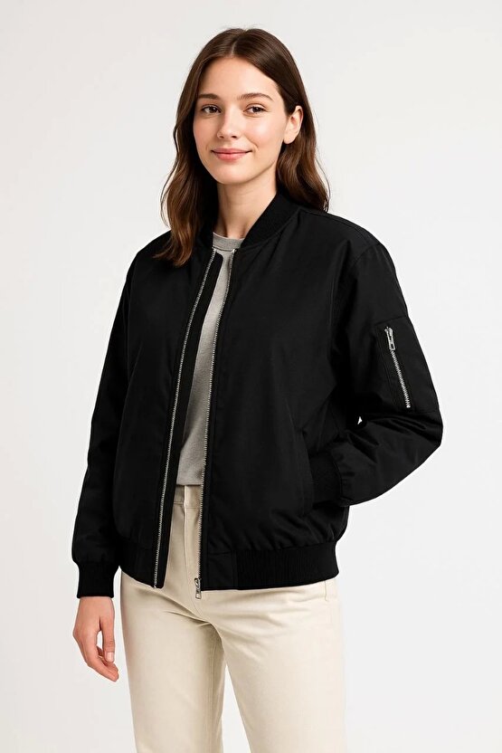 Kadın Bomber Mont Ceket – Fermuarlı, Kapitone İçi Astarlı, Su İtici Kumaş, Regular Fit, Yandan Cepli