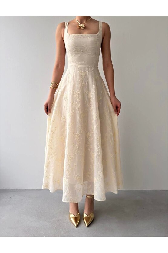 Cuper Çiçek Detaylı Elbise