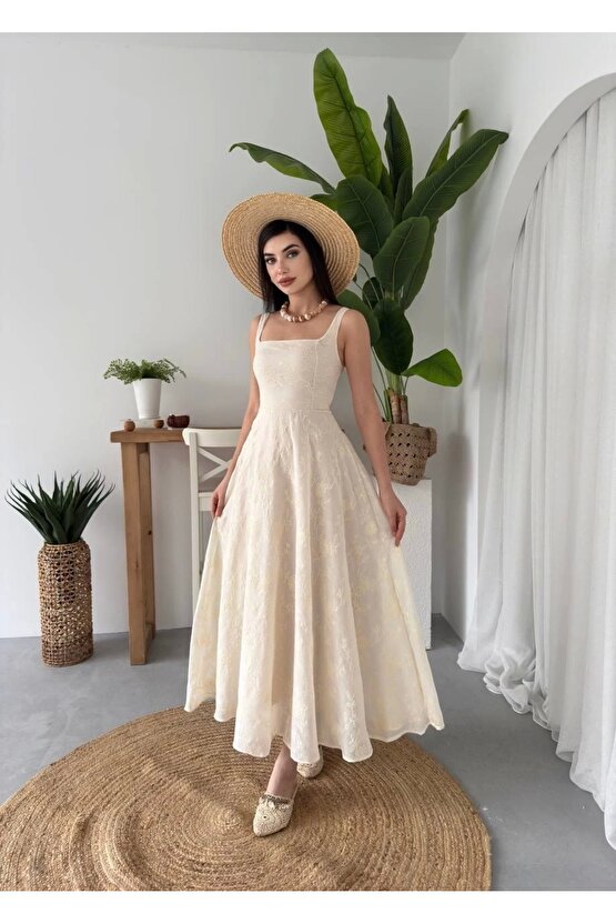 Cuper Çiçek Detaylı Elbise