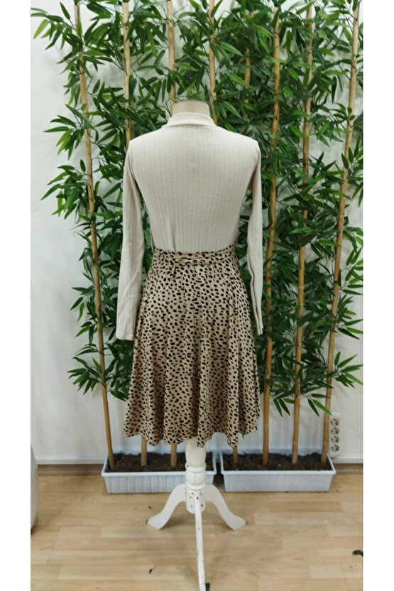 Kadın Uzun Kollu Balıkçı Yaka Belden Bağlamalı üst Kaşkorse Eteği Dalgıç Elbise