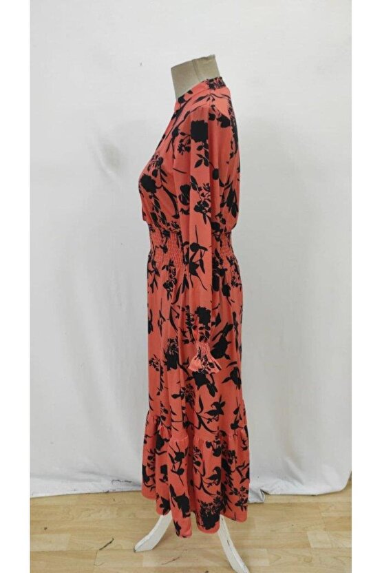 Kadın Uzun Kollu Kruvaze Yakalı çiçek Desenli Maksi Süprem Elbise