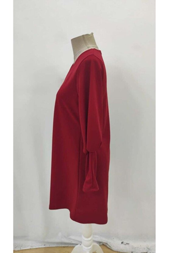 Kadın Uzun Kollu V Yakalı Kısa Ithal Krep Elbise