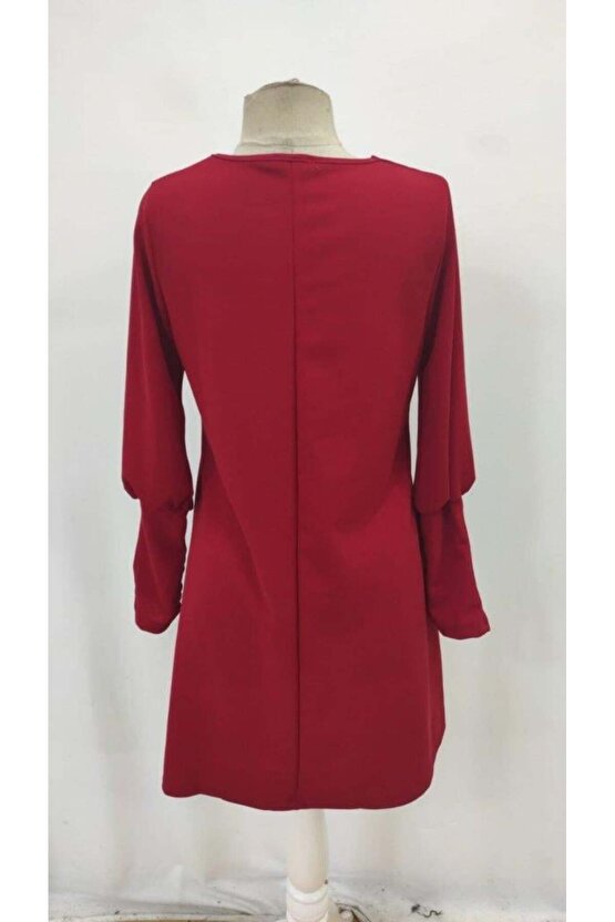 Kadın Uzun Kollu V Yakalı Kısa Ithal Krep Elbise