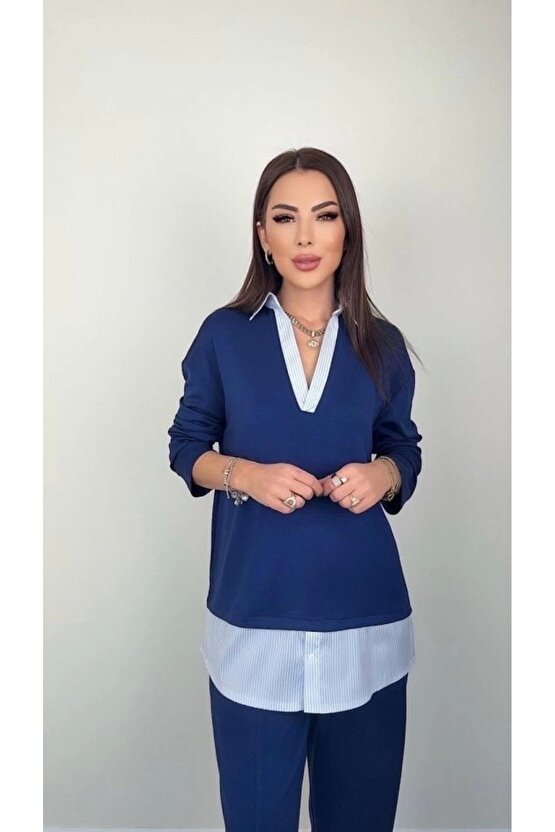 Polo Yaka Gömlekli Salaş Balon Pantolunlu ıkılı Takım