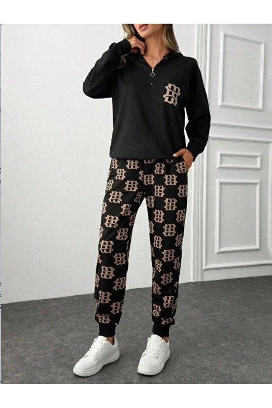 Kadın Uzun Kollu Iki Iplik Kumaş Fermuar Ve Cep Detay Kapüşonlu Ikili Takım