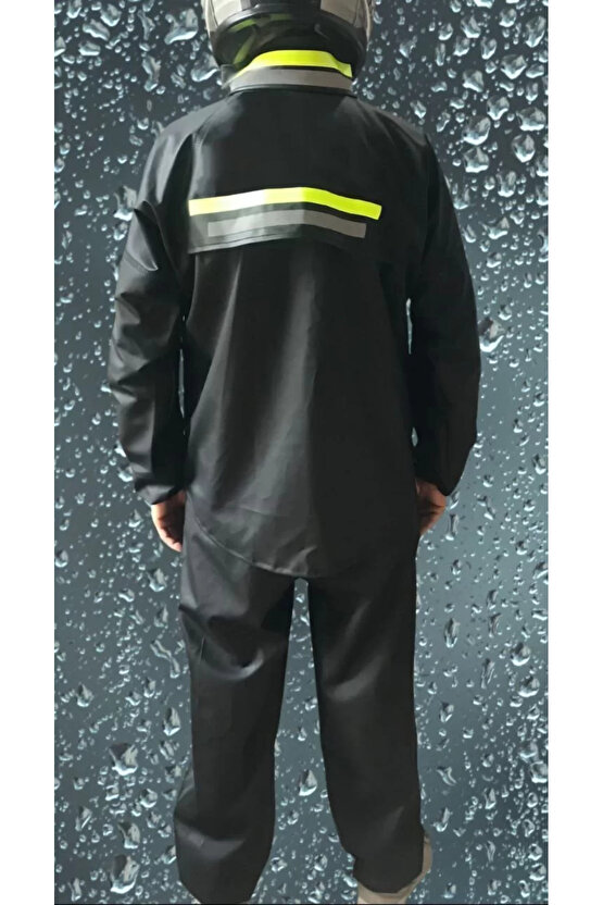 Premium Motorcu Kurye Yağmurluk Takım Su Geçirmez PVC Kumaş Reflektörlü TÜBİTAK Onaylı - Siyah