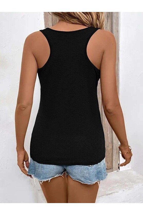 Kadın Askılı Yuvarlak Yaka Kalp Baskılı Viskon Bluz