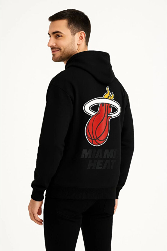 EQURİ Üç İplik Kapüşonlu Ön Ve Arka Baskılı SweatShirt Hoodie - Siyah