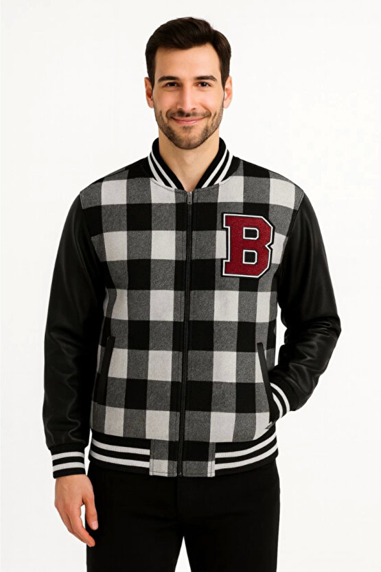 eyesof Kolları Suni Deri Içi Astarlı Oduncu Kolej Içi Ceket - Gri