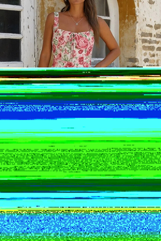 Kadın Askılı Geniş V Yakalı Sırttan Bağlamalı Yırtmaçlı Süprem Elbise