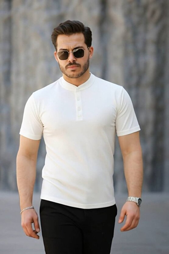 Erkek Kısa Kollu Hakim Yaka önü Düğmeli Viskon Tişört