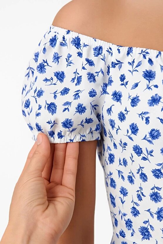 Velmora Bardot Omuzu Acık Çiçek Desenli Elbise - Desenli -VLMR