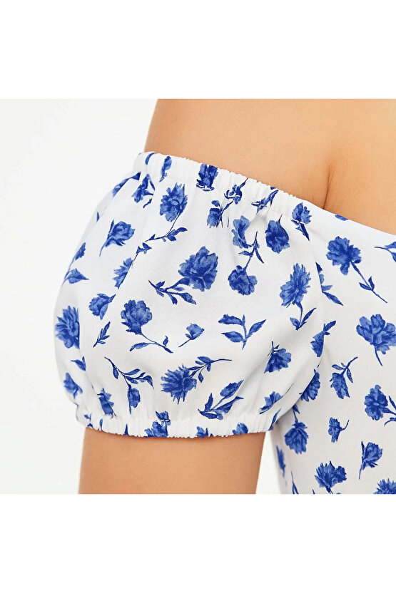 Velmora Bardot Omuzu Acık Çiçek Desenli Elbise - Desenli -VLMR