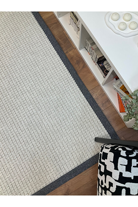 Macro Kumaş Bordür Beyaz Bukle Gri Bordür Halı Salon Koridor Mutfak Halısı Kilim S259