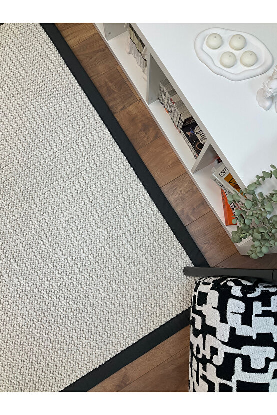 Kumaş Bordür Beyaz Bukle Anrasit Bordür  Halı Salon Koridor Mutfak Çocuk Odası Halısı  Kilim S258