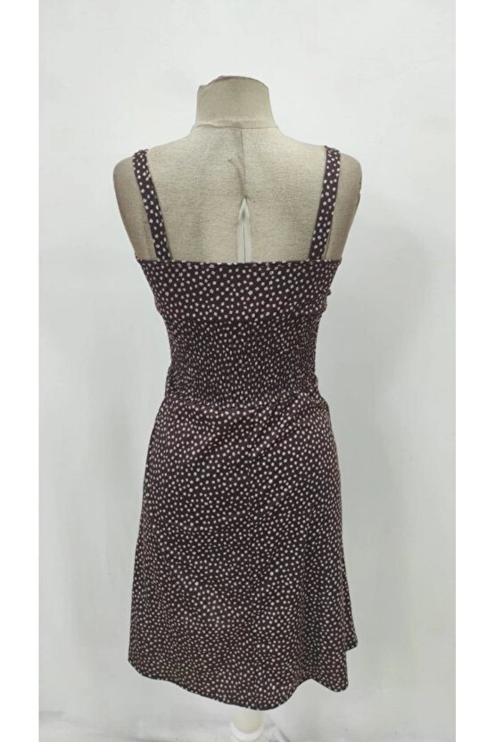 Kadın Askılı V Yakalı Beli Lastikli Yırtmaçlı Süprem Midi Elbise