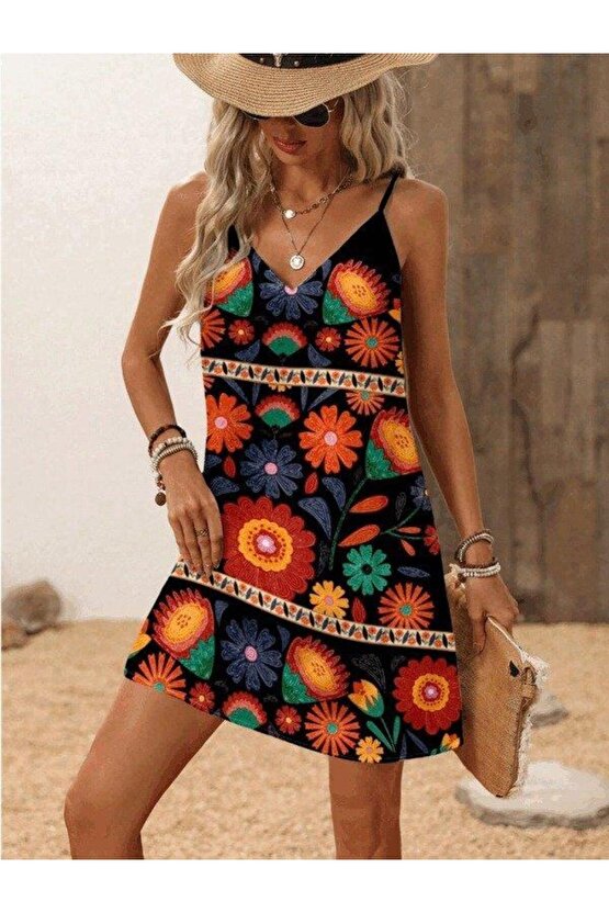 Kadın Ip Askılı V Yakalı Süprem Elbise