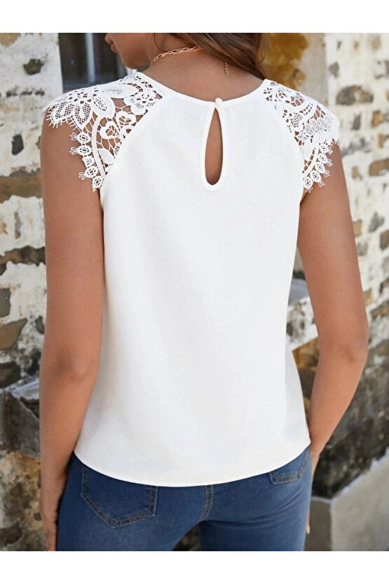 Kadın Kısa Kollu Bisiklet Yaka Ithal Krep Bluz