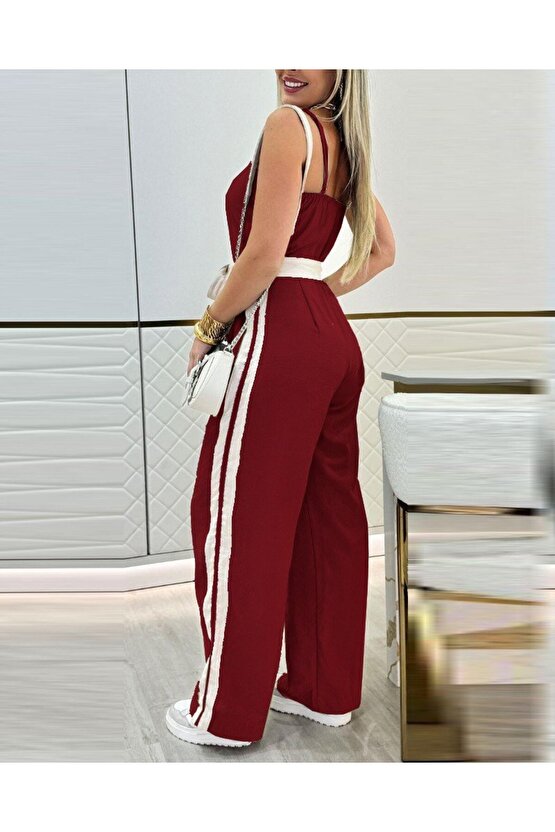 EQURİ Kadın Ip Askılı Straplez Belden Kuşaklı Viskon Iki Iplik Tulum