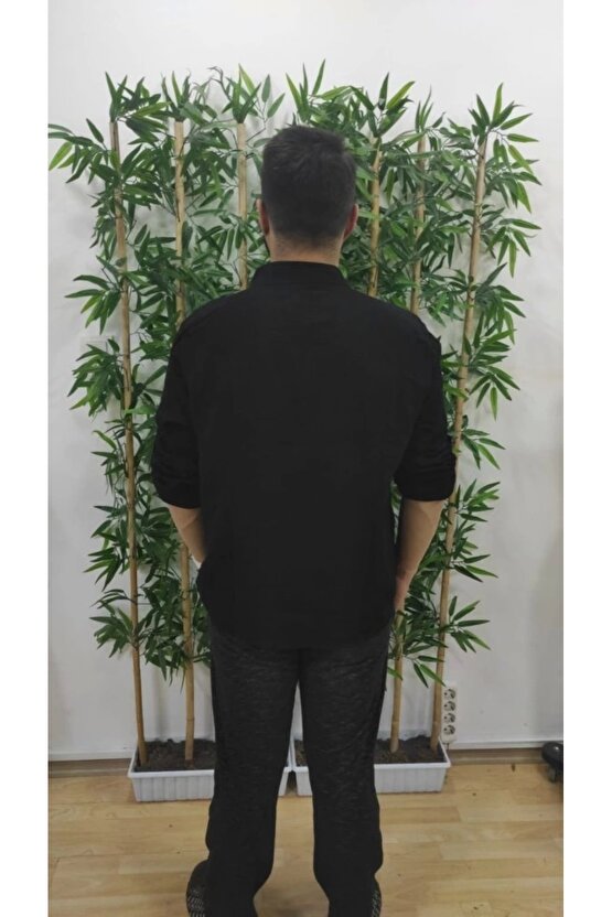 Erkek Uzun Kollu Hakim Yaka Düğmeli Erkek Müslim Gömlek