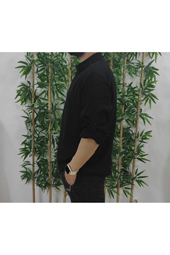 Erkek Uzun Kollu Hakim Yaka Düğmeli Erkek Müslim Gömlek