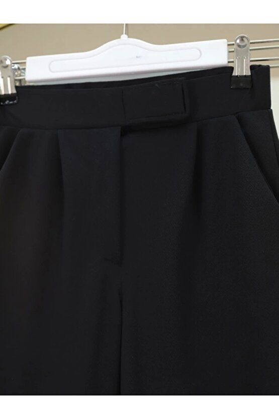 Cırtlı Fermuarlı Palazzo Pantolon -Siyah